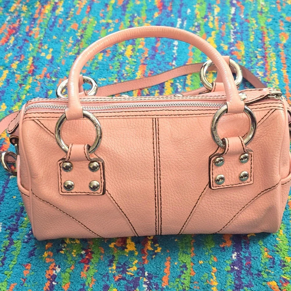 VTG Isabella Fiore Satchel Pink Pebbled Leather‎ Crossbody Handbag
